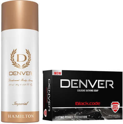 DENVER Black Code Soap 125g & Imperial 200 Ml Deodorant Spray  -  For Men(305 ml, Pack of 2)