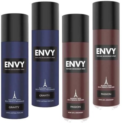 ENVY 1000 GRAVITY+PASSION DEODORANT BODY SPRAY 120MLX4 Deodorant Spray  -  For Men & Women(480 ml, Pack of 4)