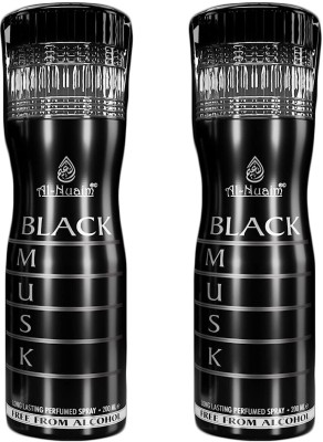 Al Nuaim Black Musk Alcohol Free Deodorant | Body Spray | Long Lasting Perfumed Spray Body Spray  -  For Men(400 ml, Pack of 2)