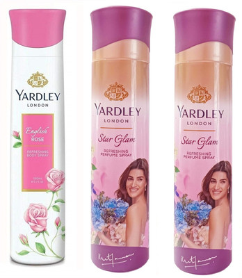 Yardley London 1 ENGLISH ROSE & 2 STAR GLAM DEODORANT , 150ML EACH, PACK OF 3. Deodorant Spray  -  For Men(450 ml, Pack of 3)