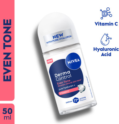 NIVEA Derma Control Eventone, 0%Alcohol, Hyaluronic Acid, Vitamin C, Brighter Underarm Deodorant Roll-on  -  For Women(50 ml)