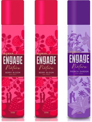 Engage Nature Deo: 2 Berry Bloom & 1 French Garden (150ml X 3) Deodorant Spray  -  For Women(450 ml, Pack of 3)
