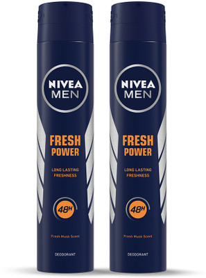 NIVEA Fresh Power Body Spray  -  For Men(400 ml, Pack of 2)