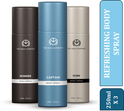 THE MAN COMPANY Captain, Winner and Icon 3 x 250ml | Long-Lasting Deodorant Body Spray Deodorant Spray  -  For Men(750 ml, Pack of 3)