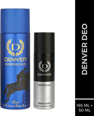 DENVER Goal Body Deo 165 ml & Black.code Nano 50 ml Deodorant Spray  -  For Men(215 ml, Pack of 2)