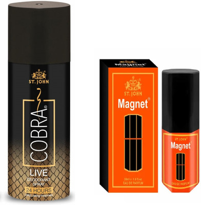 Vi john St. John Cobra Live Deodorant 150ML & Magnet Perfume 30ML Pack of 2 Deodorant Spray  -  For Men & Women(180 ml, Pack of 2)