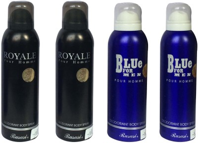 RASASI 2 ROYALE BLACK, 2 BLUE FOR MEN (PACK OF 4) Body Spray  -  For Men(800 ml, Pack of 4)