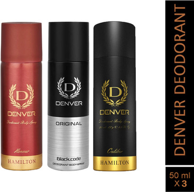 DENVER Honour, Black code,Caliber|Long Lasting|Provides 24hour odor protection Deodorant Spray  -  For Men(200 ml, Pack of 3)