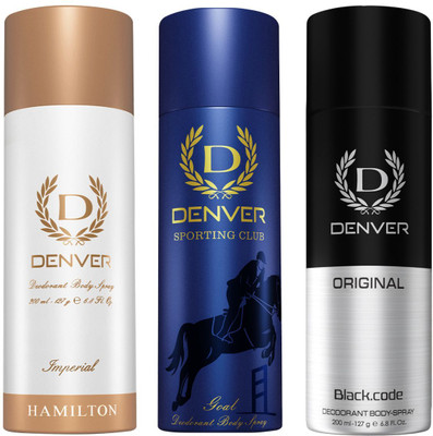 DENVER Imperial Pride and Black Code Deodorant Spray  -  For Men(600 ml, Pack of 3)