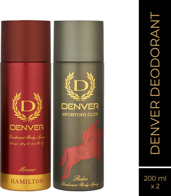 DENVER Honour & Sporting Club Rider Long Lasting Deodorant Spray  -  For Men(400 ml, Pack of 2)