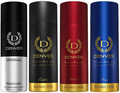 DENVER Black Code, Caliber, Honour & Pride | Long Lasting Deodorant Spray  -  For Men(800 ml, Pack of 4)