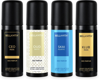 BELLAVITA organic Deo Parfum Travel-Size Gift Set|4x50 ml|Long Lasting Body Deodorant Spray - For Men & Women(200 ml, Pack of 4)