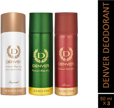 DENVER Imperial,Honour,Hamilton|Long Lasting|Provides 24hour odor protection Deodorant Spray  -  For Men(200 ml, Pack of 3)