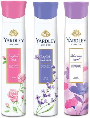 Yardley London Morning Dew English Rose English Lavender 150ML Each (Pack of 3) Body Spray  -  For Women(450 ml, Pack of 3)