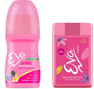 EVA Shine Underarm Deo Rollon 50ml | Bright Underarms & purse perfume Charm 18ml Deodorant Roll-on - For Women(68 ml, Pack of 2)