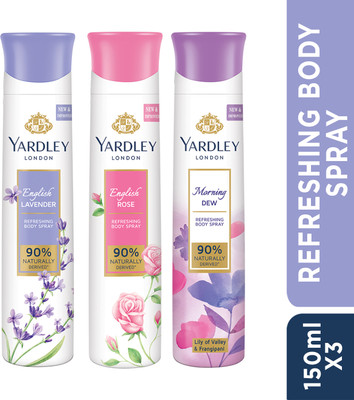 Yardley London Deo Tripack – English Lavender,English Rose,Morning Dew Deodorant Spray – For Women (450 Ml, Pack Of 3) For Rs. 225 @ 70% off