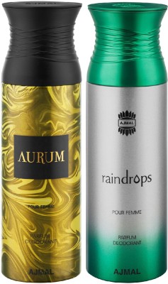 Ajmal Aurum & Raindrops Deodorant Spray  -  For Women(400 ml, Pack of 2)