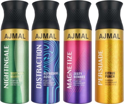 Ajmal Nightingale & Distraction & Magnetize & Persuade Deodorant Combo Deodorant Spray  -  For Men & Women(800 ml, Pack of 4)