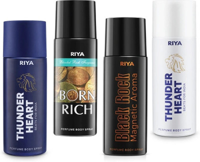 RIYA Thunder Heart Blue & Born Rich & Black Rock & Thunder Heart White Como Set Deodorant Spray  -  For Men(600 ml, Pack of 4)