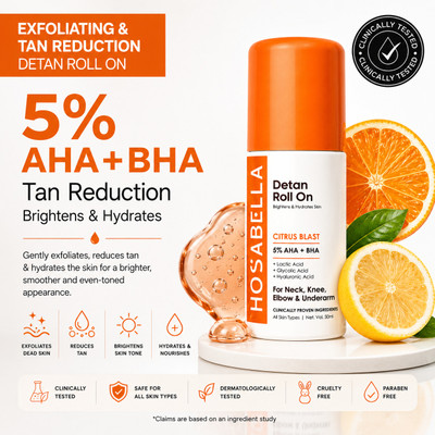 HOSABELLA Detan Roll On – 5% AHA BHA Neck Knee Elbow Underarm Deodorant Roll-on - For Men & Women(50 ml)