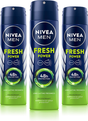 NIVEA MEN Fresh Power Deodorant Spray Body Spray  -  For Men(150 ml, Pack of 3)