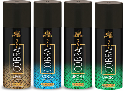 ST-JOHN Cobra Deo Live & Cool & Sports & Toxic Deodorant Spray – For Men & Women (600 Ml, Pack Of 4) For Rs. 416 @ 65 %
