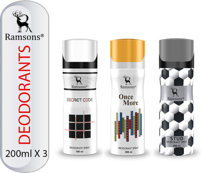 RAMSONS Secret Code, Once More and STUD Deodorant Combo Deodorant Spray  -  For Men & Women(600 ml, Pack of 3)