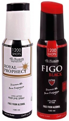 Al Nuaim Royal Prophecy & Figo Black Perfume Spray 1200 Shots Deodorant Spray  -  For Men(200 ml, Pack of 2)