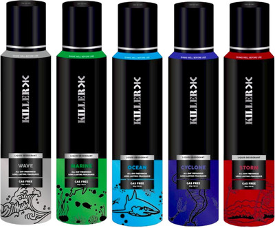 KILLER Wave, Storm, Marine, Cyclone, Ocean No Gas Deodorant Deodorant Spray  -  For Men & Women(750 ml, Pack of 5)