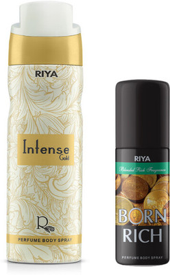 RIYA Intense Gold Deodorant For Unisex 200 ML With 40 ML Born Rich Deodorant Deodorant Spray  -  For Men & Women(240 ml, Pack of 2)