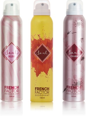 The French Factor Body Deodorant Combo Soul Original , Soul Charm , Soul Bliss Deodorant Spray  -  For Women(450 ml, Pack of 3)