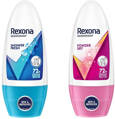 Rexona Shower Fresh and Powder Dry Underarm Roll On Deodorant Deodorant Roll-on  -  For Women(100 ml, Pack of 2)