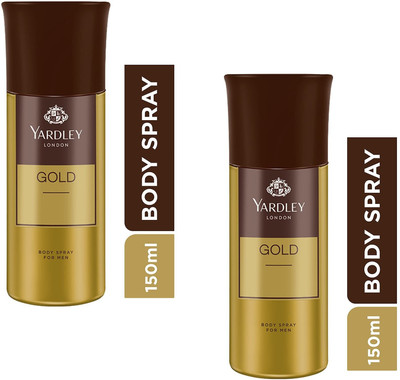Yardley London Gold Deodorant 150ml Each Set of 2 Deodorant Spray  -  For Men(300 ml, Pack of 2)