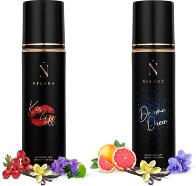 Nisara Kiss & Tell & Drama Queen Fragrance Body Mist (2x200ml) Body Mist  -  For Women(400 ml, Pack of 2)
