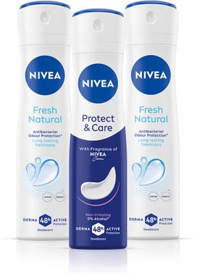 NIVEA Fresh Natural Women Deodorant (Pack of 2) &Protect and Care Deodorant (Pack of 1) Deodorant Spray - For Women(450 ml, Pack of 3)
