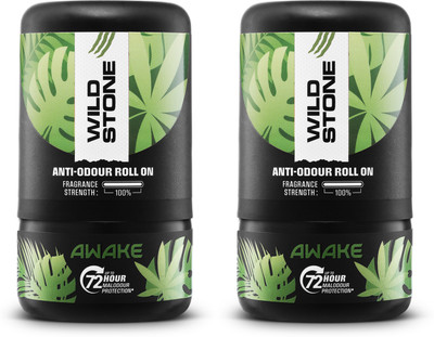 Wild Stone Awake Anti-Odour Roll On | Up to 72-Hour Odour Control |Long-Lasting Freshness Deodorant Roll-on  -  For Men(100 ml, Pack of 2)