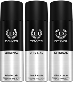 DENVER Black Code Body Spray  -  For Men(540 ml, Pack of 3)
