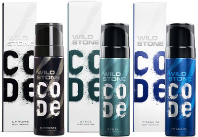 Wild Stone CODE CODE Chrome, Steel & Titanium Body Perfume (150 ml each) Deodorant Spray  -  For Men(450 ml, Pack of 3)