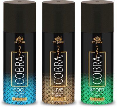 ST-JOHN Cobra Deo Live, Deo Cool, and Deo Sport 150 Ml each Body Deodorant Spray  -  For Men & Women(450 ml, Pack of 3)
