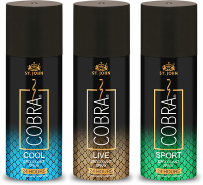 ST-JOHN Cobra Deo Live, Deo Cool, And Deo Sport 150 Ml Each Body Deodorant Spray – For Men & Women (450 Ml, Pack Of 3) For Rs. 329 @ 63 %