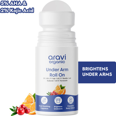 Aravi Organic Under Arm Roll On – 5% AHA,2% Kojic Acid & 1% Mandelic Acid Control Body Odour Deodorant Roll-on – For Women  (50 Ml) For Rs. 147