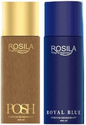 Rosilla Pose & Royal Blue Deodorant Body Spray 200ml Pack of 2 Body Spray  -  For Men(400 ml, Pack of 2)