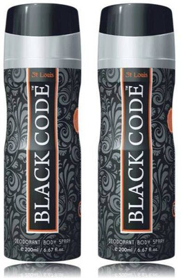 St.louis Black Code Deodorant Body Spray  -  For Men(400 ml, Pack of 2)