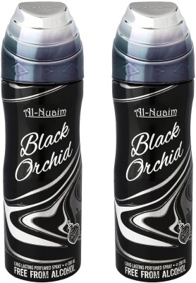 Al Nuaim Black Orchid Alcohol Free Deodorant | Body Spray | Long Lasting Perfumed Spray Body Spray  -  For Men(400 ml, Pack of 2)
