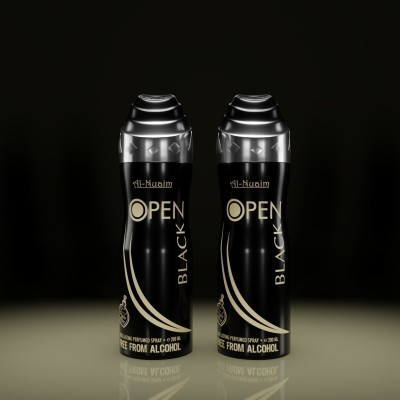 Al-Nuaim Open Black Alcohol Free Deodorant Body Spray  -  For Men(400 ml, Pack of 2)