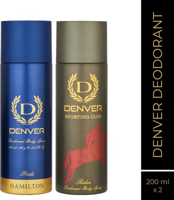 DENVER Pride & Sporting Club Rider Long Lasting Deodorant Spray  -  For Men(400 ml, Pack of 2)