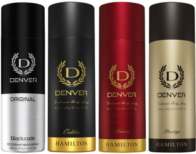 DENVER Black Code, Caliber, Honour & Prestige| Long Lasting Deodorant Spray  -  For Men(800 ml, Pack of 4)
