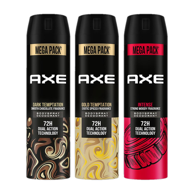 AXE Gold Temptation, Dark Temptation and Intense Deodorant Spray - For Men(645 ml, Pack of 3)