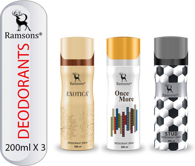 RAMSONS Exotica, Once More and STUD Deodorant Combo Deodorant Spray  -  For Men & Women(600 ml, Pack of 3)