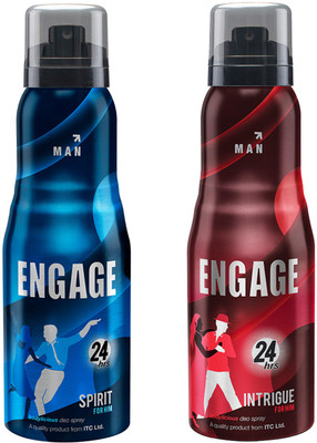 Engage Intrigue for Him & Spirit for Him, Skin Friendly, 165ml each Deodorant Spray - For Men(165 ml, Pack of 2)
